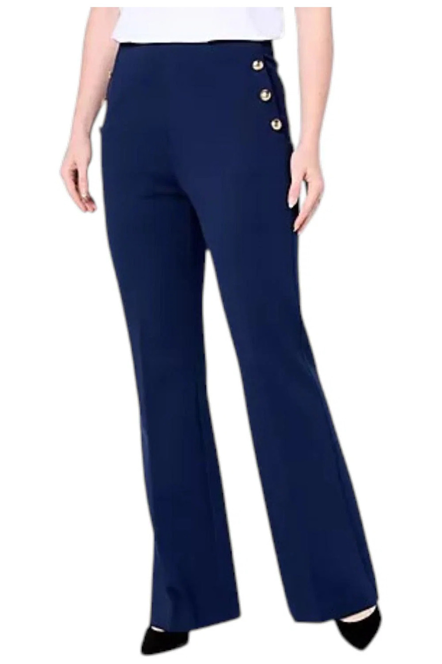 Susan Graver smart Ponte 350 High Waist Boot Cut Pants Navy - Petite
